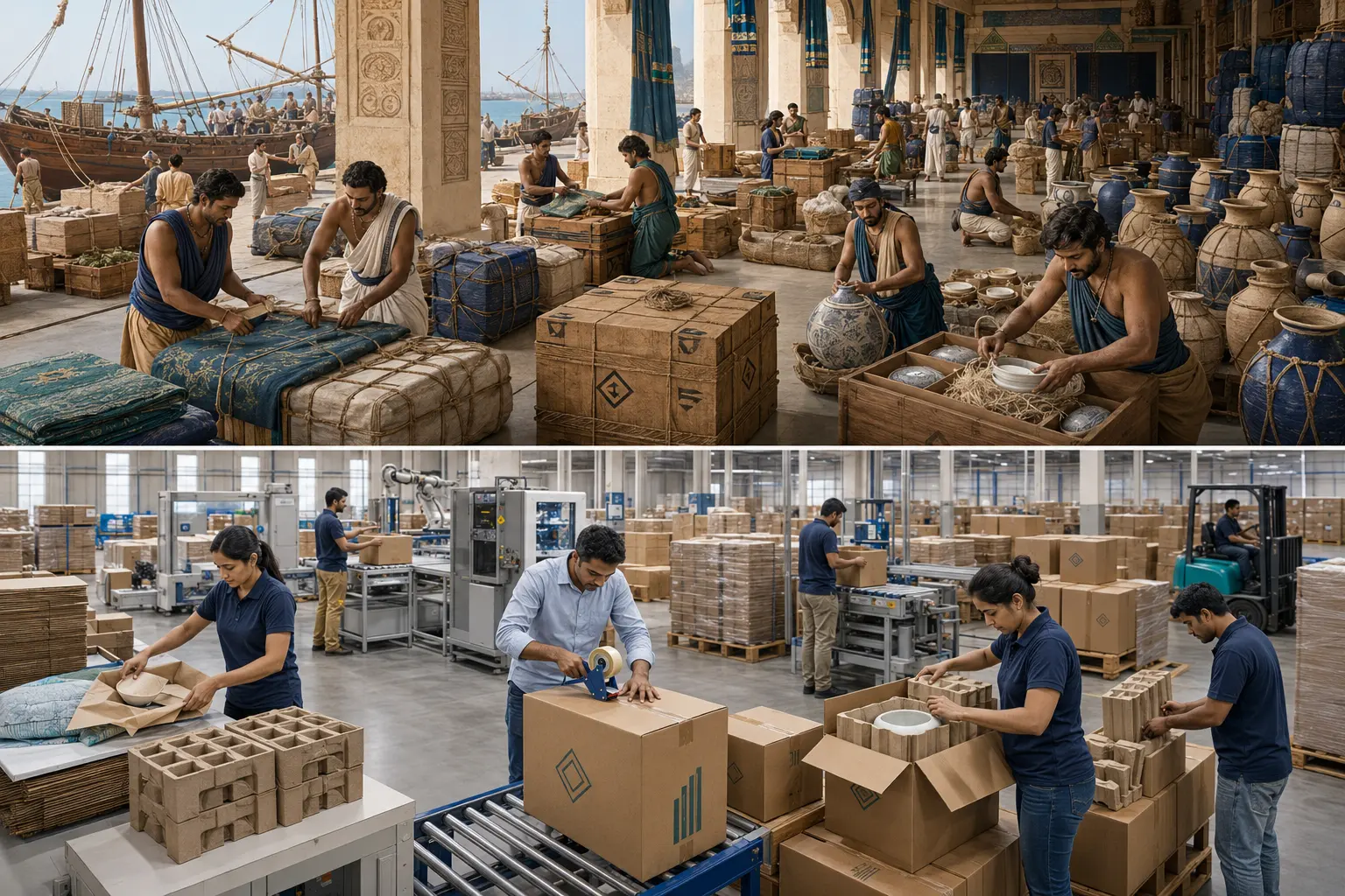 Export packaging: artistic comparison of Indian trade activity around the fourth to sixth centuries CE and in 2026