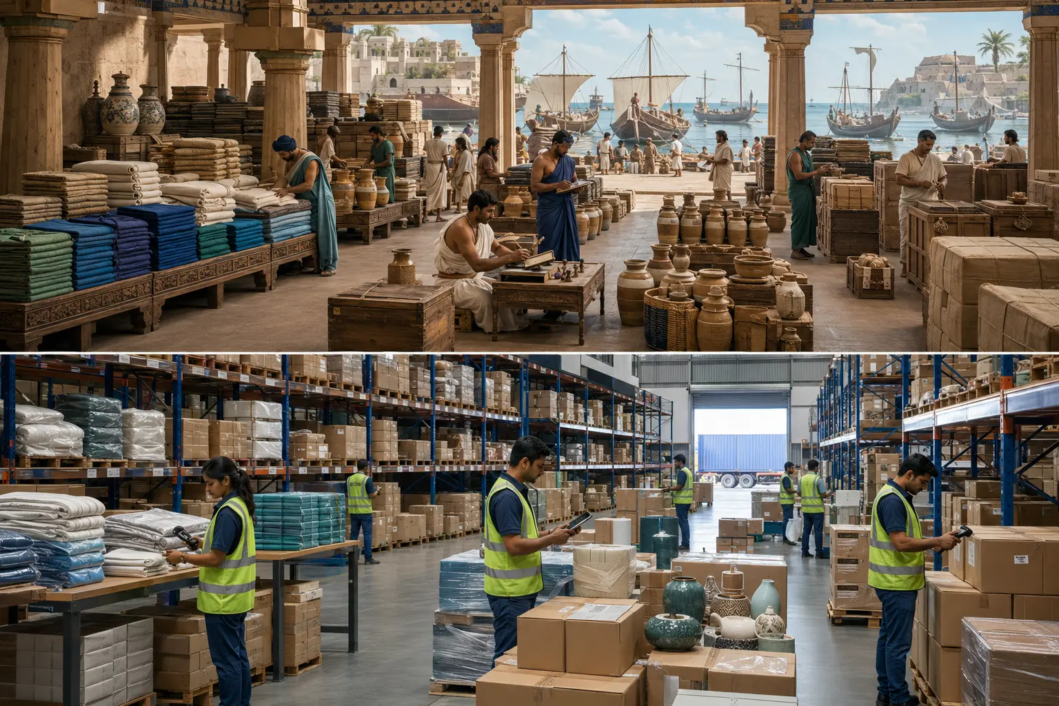 Storage & consolidation: artistic comparison of Indian trade activity around the fourth to sixth centuries CE and in 2026