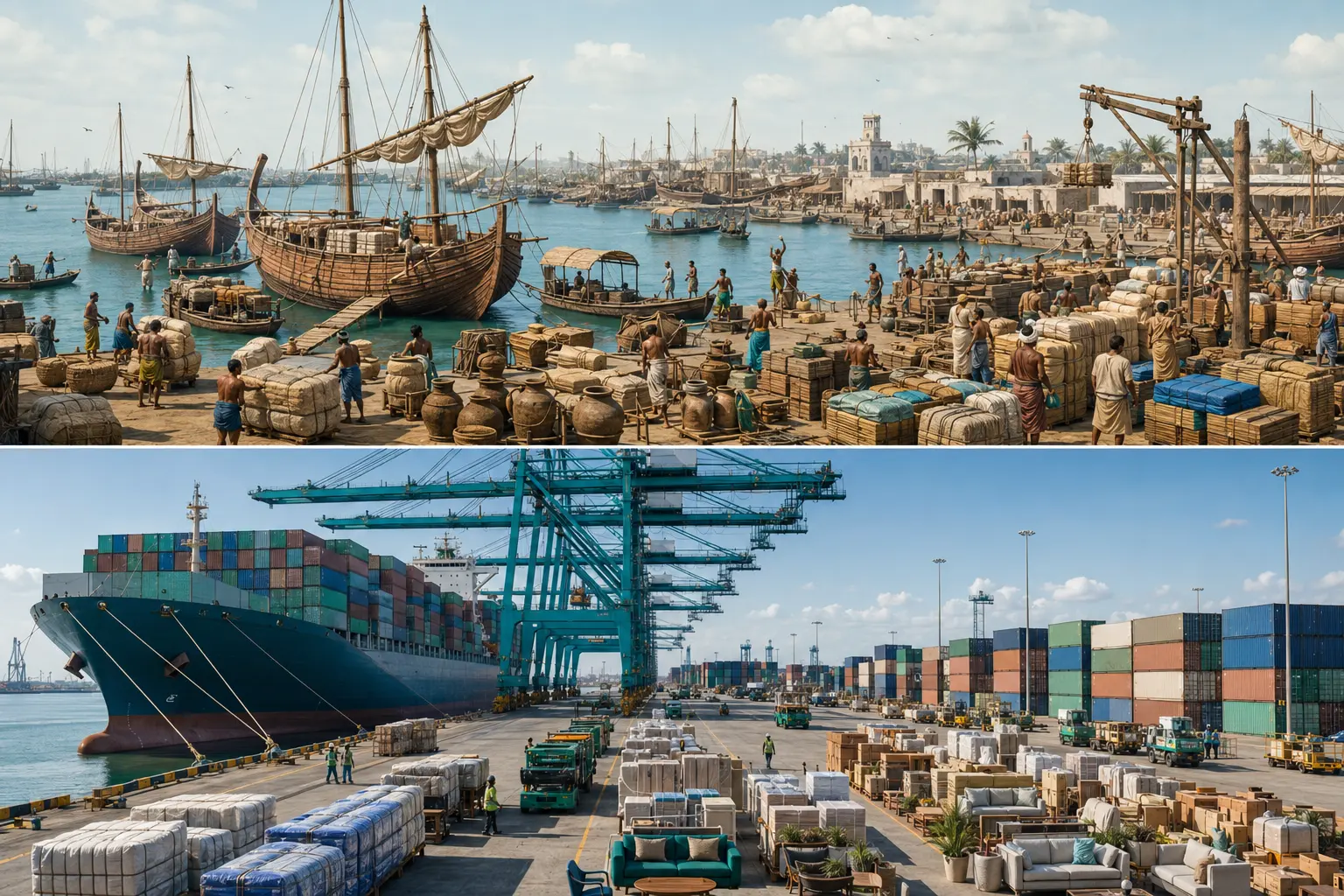 Port handling: artistic comparison of Indian trade activity around the fourth to sixth centuries CE and in 2026