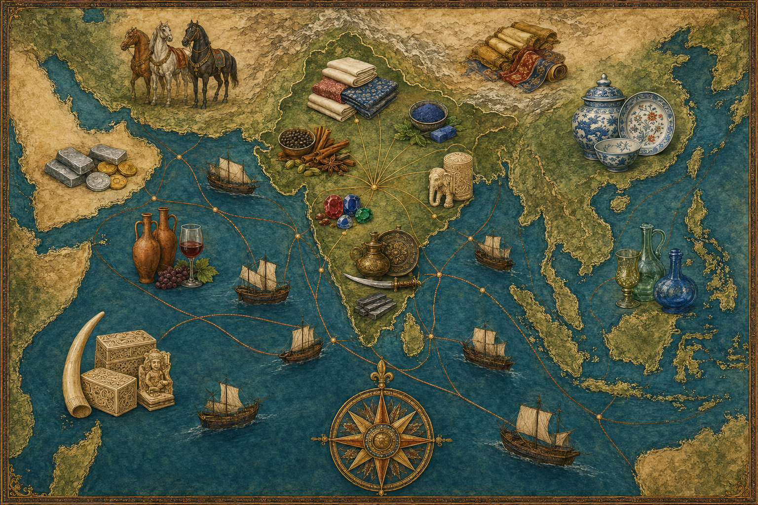 Pictorial interpretation of selected historic products and routes associated with India