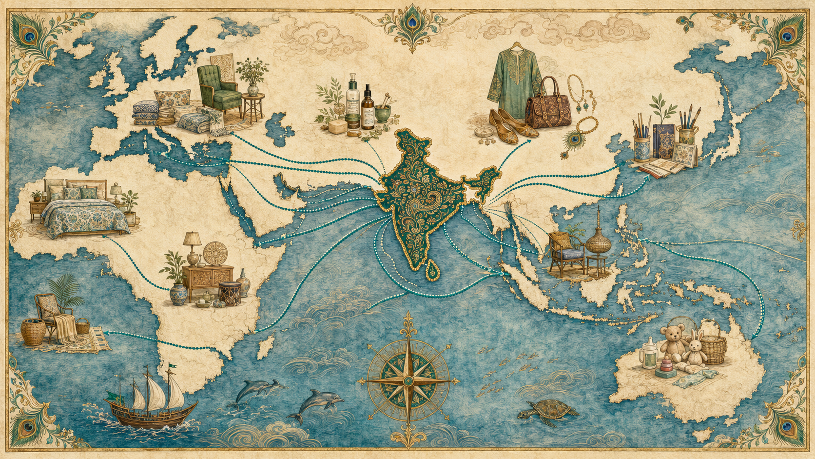 Pictorial interpretation of contemporary product categories exported from India